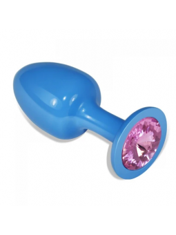 Plug anal azul com joia rosa M